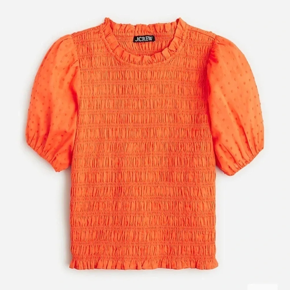 NWT J CREW Puff-sleeve textured voile smocked top, Size Small
